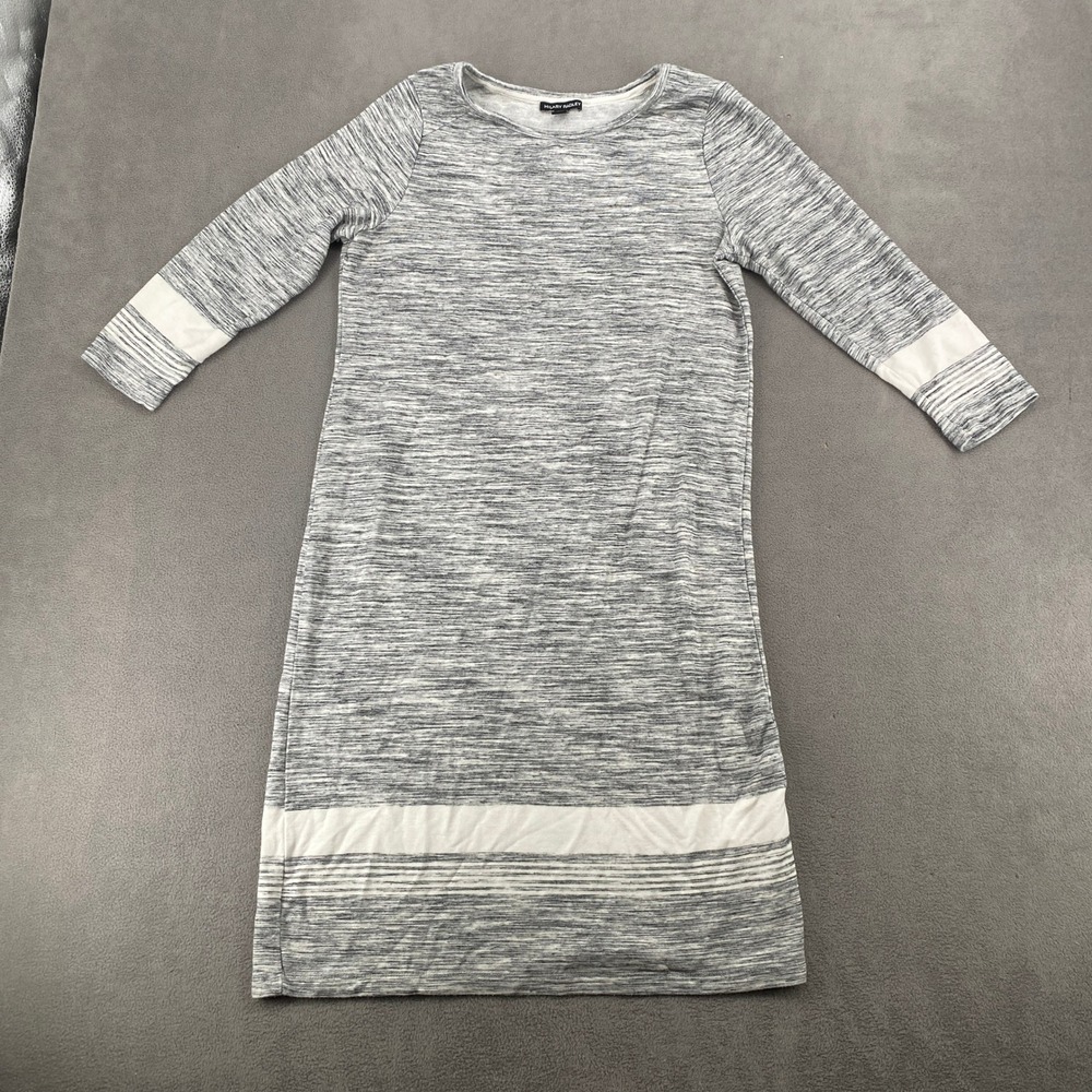 Hilary Radley Womens Grey Space Dye Stripe 3/4 Sleeve Shift Dress Size M CU3606
